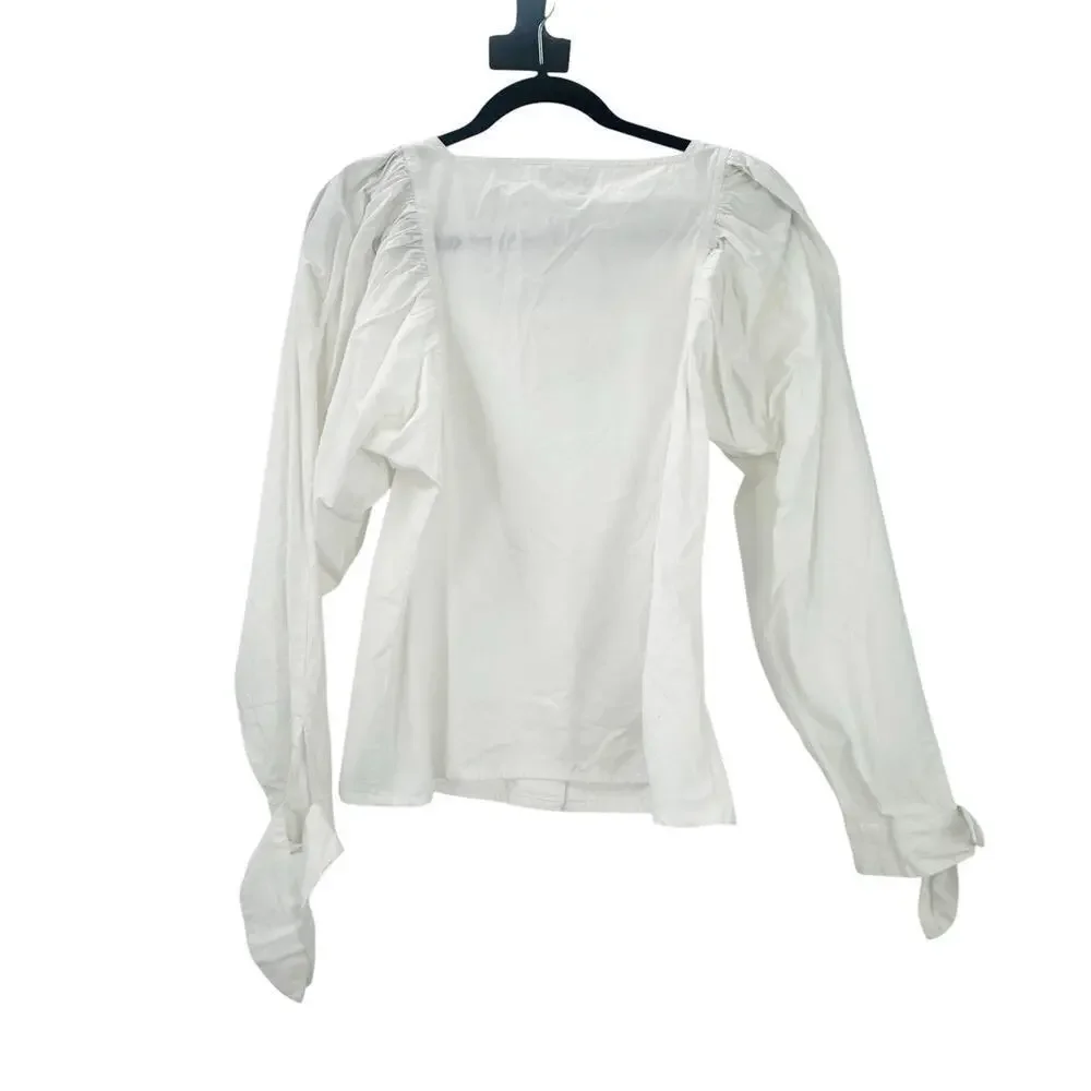 Mille Resort & Travel Evelyn Blouse White Puff Long Sleeves Size M NWOT